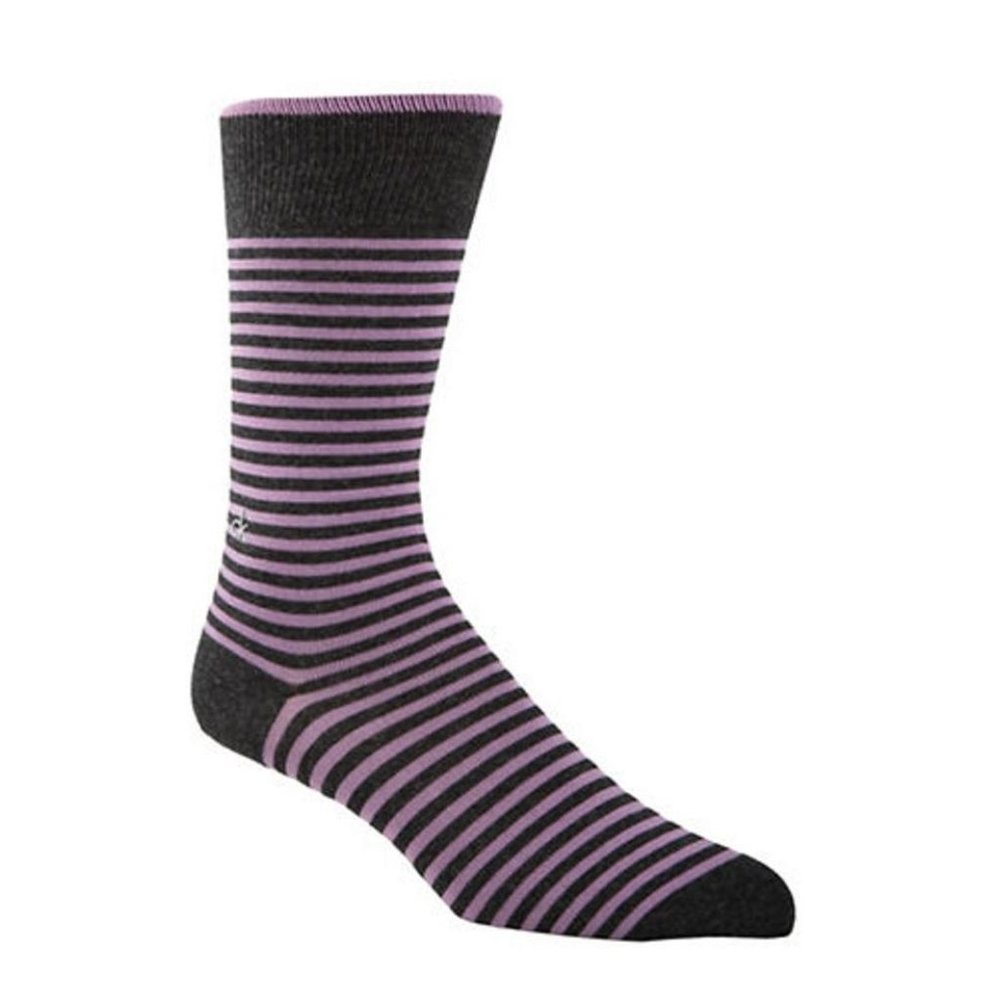 CALVIN KLEIN CK Striped Crew Socks Luxurious Cotton Grey / Lilac ( SZ 7-12 )